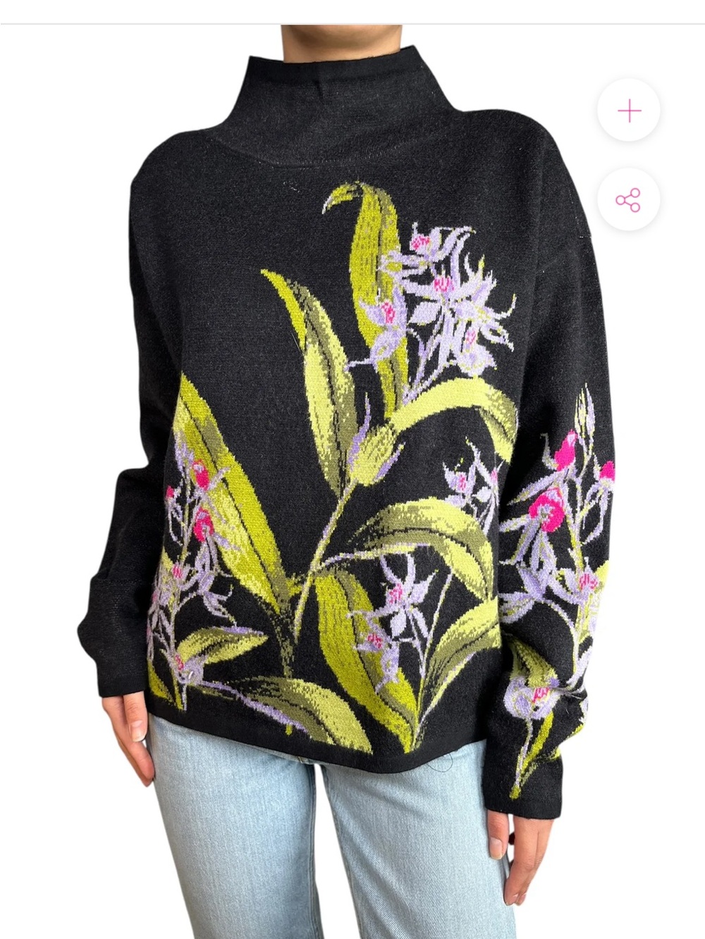 Maeve By Anthropologie The Carys Mock-neck Knit Sweater Black Floral Sz M